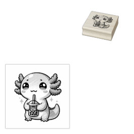 Niedlicher Kawaii Axolotl mit Bubble Tee Gummistempel