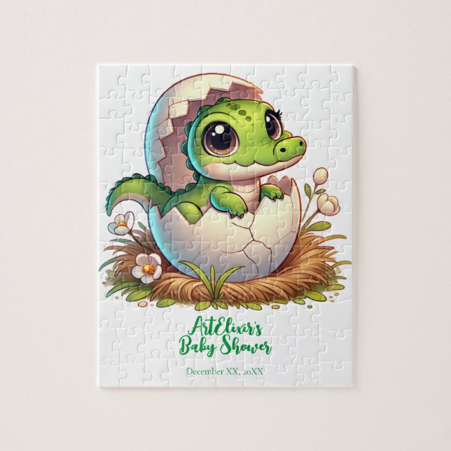 Niedlicher Kawaii Baby Alligator mit Babydusche (Vertikal)