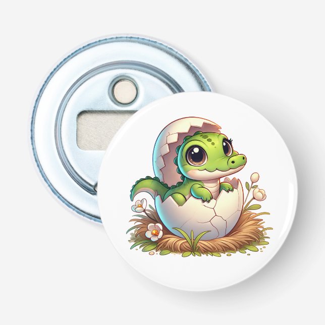 Niedlicher Kawaii Baby Alligator mit Babydusche Flaschenöffner (Vorderseite)