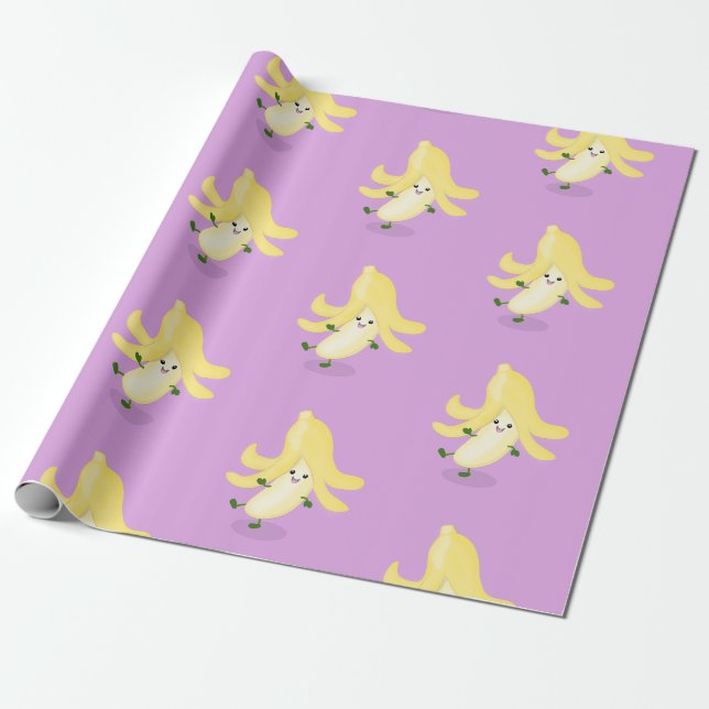 Niedlicher Kawaii-Banane lila Cartoon Geschenkpapier (Ungerollt)