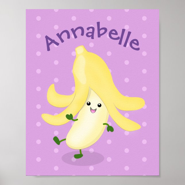 Niedlicher Kawaii-Banane lila Cartoon Poster (Vorne)