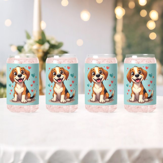 Niedlicher Kawaii-Beagle mit Herz spielendem Hund Dosenglas (Insitu (Hochzeit))