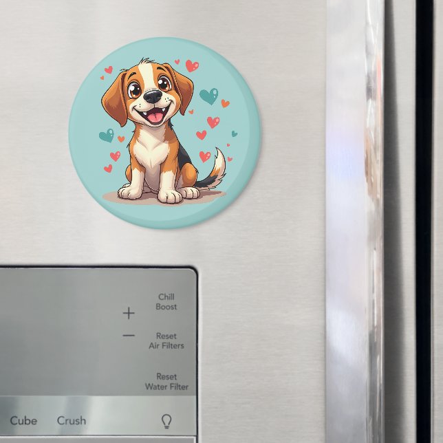 Niedlicher Kawaii-Beagle mit Herz spielendem Hund Magnet (In Situ (Kühlschrank))