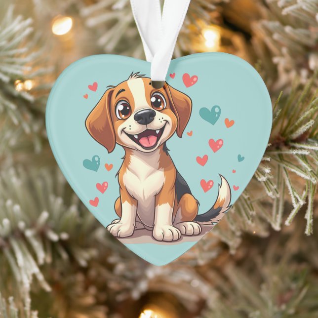 Niedlicher Kawaii-Beagle mit Herz spielendem Hund Ornament (Baum)