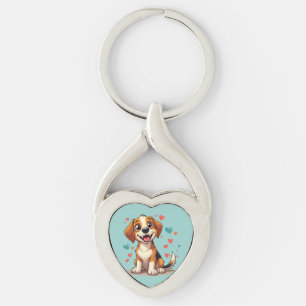 Niedlicher Kawaii-Beagle mit Herz spielendem Hund Schlüsselanhänger
