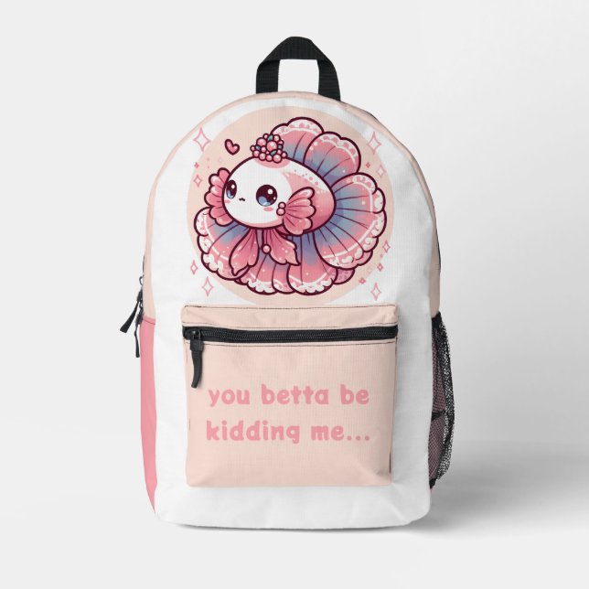 Niedlicher Kawaii Betta Fisch - Rosa Bedruckter Rucksack (Vorderseite)