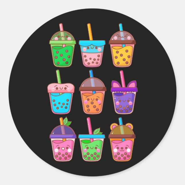 Niedlicher Kawaii Boba Teezeremonie Tee Pastell fü Runder Aufkleber (Vorderseite)