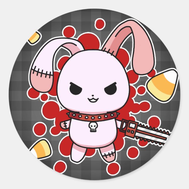 Niedlicher Kawaii-Böse-Hase mit Kettensäge Runder Aufkleber (Vorderseite)