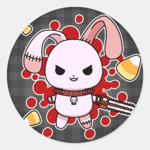 Niedlicher Kawaii-Böse-Hase mit Kettensäge Runder Aufkleber