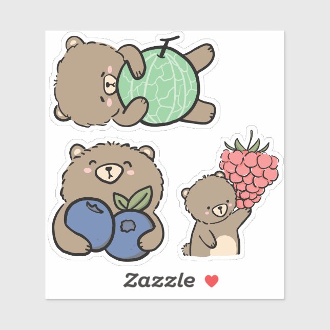 Niedlicher Kawaii-Braunbär mit Obst Aufkleber (Blatt)