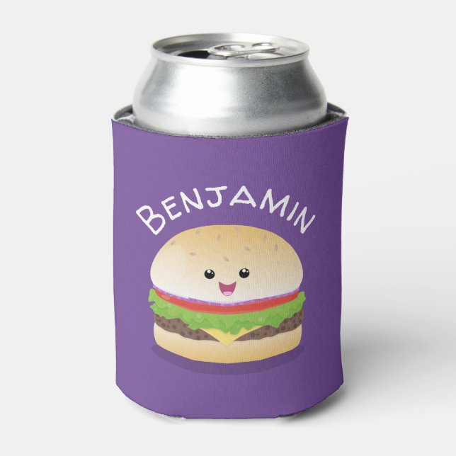 Niedlicher Kawaii Burger Cartoon Dosenkühler (Kanne Vorderseite)