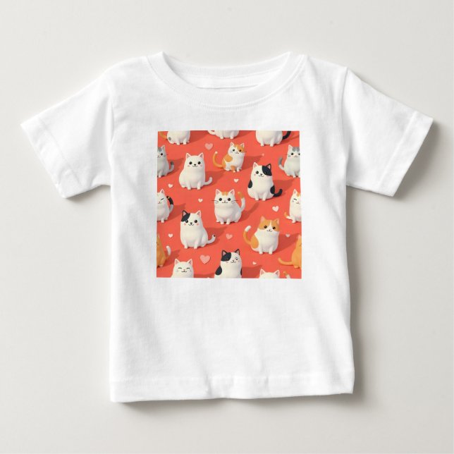 Niedlicher Kawaii Cartoon Katze Nahtloses Muster a Baby T-shirt (Vorderseite)