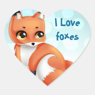 Niedlicher Kawaii Cartoonfuchs Herz-Aufkleber