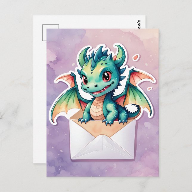 Niedlicher Kawaii-Drache, Postüberquerung Postkart Postkarte (Vorne/Hinten)