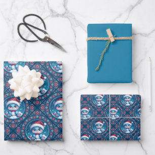 Niedlicher Kawaii-Festbär Mandala Geo Diamond Tile Geschenkpapier Set