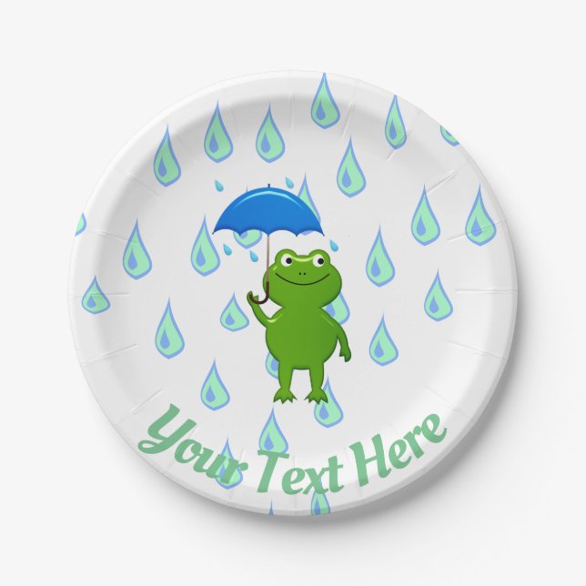 Niedlicher Kawaii Frog und Regen Pappteller (Vorderseite)