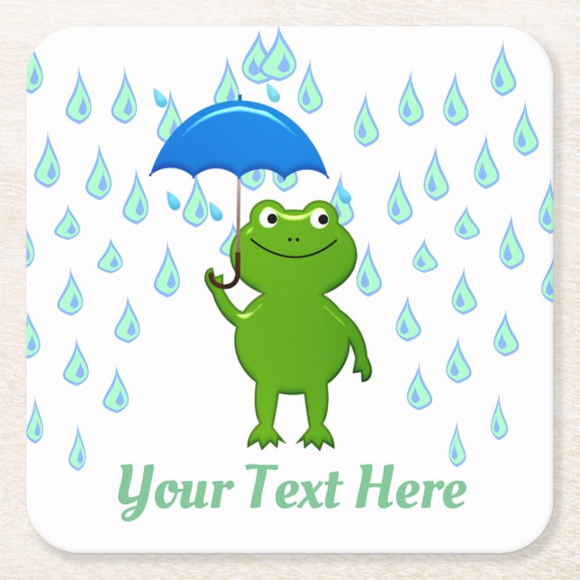 Niedlicher Kawaii Frog und Regen Rechteckiger Pappuntersetzer (Vorderseite)