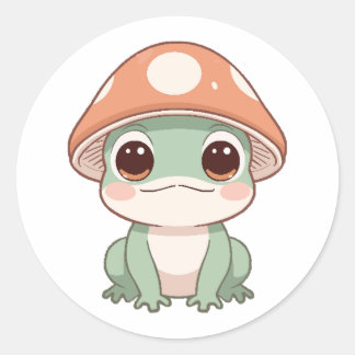 Niedlicher Kawaii Frosch auf Mushroom-Hutsticker Runder Aufkleber