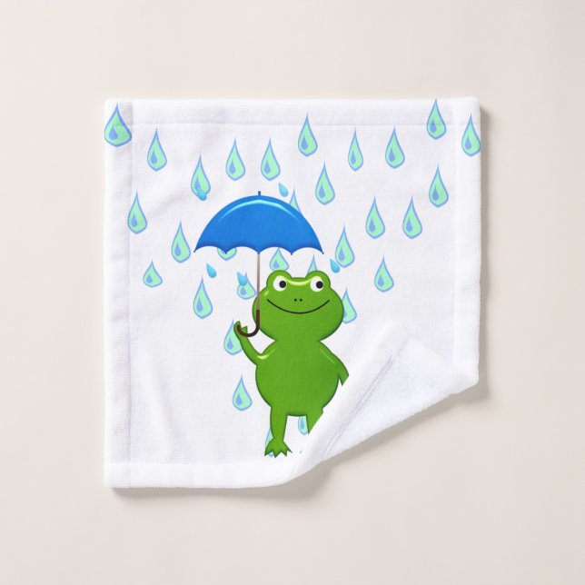 Niedlicher Kawaii-Frosch und Regen Badhandtuch Set (Waschlappen)