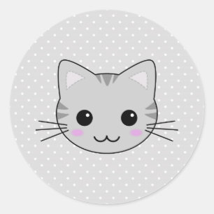 Niedlicher Kawaii grauer Tabby-Katzen-Cartoon Runder Aufkleber