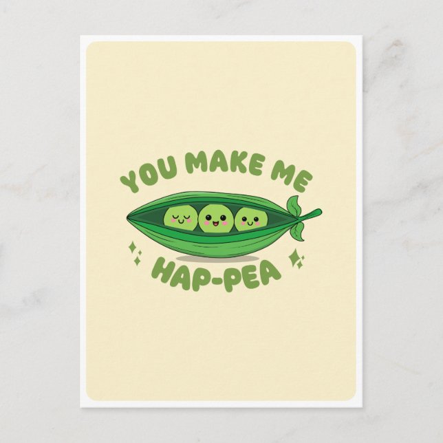 Niedlicher Kawaii Green Peas Veggie Food Pub Liebe Postkarte (Vorderseite)