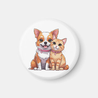 Niedlicher Kawaii-Hund und Katzen-Cartoon Magnet