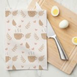 Niedlicher Kawaii Kaffee und Blätter Herbstmuster Geschirrtuch<br><div class="desc">Schöne,  glückliche Kaffeetasse und herbstliche Blätter mit Herz getupft.</div>