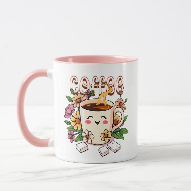 Niedlicher Kawaii Kaffee und Blume Tasse (Links)