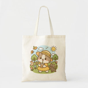Niedlicher Kawaii Kat Gelbes Kleid Trinkblase Tee Tragetasche