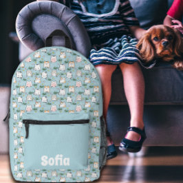 Niedlicher kawaii kitty muster azurblau name bedruckter rucksack