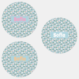 Niedlicher kawaii kitty muster azurblau name etiketten