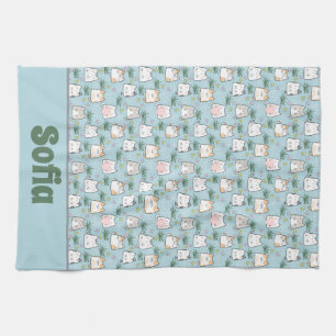 Niedlicher kawaii kitty muster azurblau name geschirrtuch