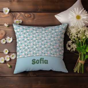 Niedlicher kawaii kitty muster azurblau name kissen