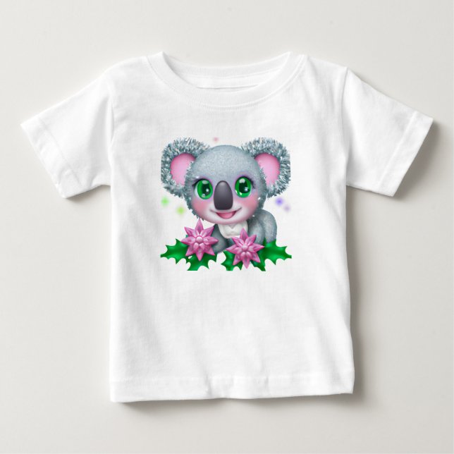 Niedlicher Kawaii-Koala-Bär mit Blume Baby T-shirt (Vorderseite)
