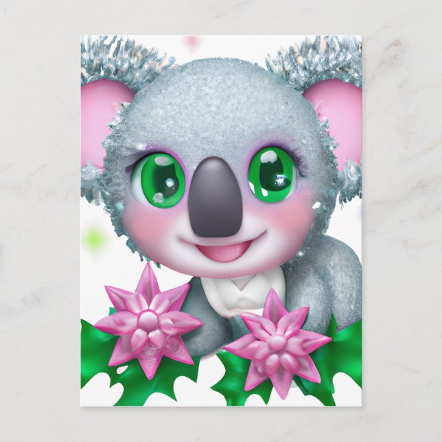 Niedlicher Kawaii-Koala-Bär mit Blume Postkarte (Vorderseite)