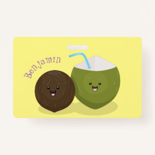 Niedlicher Kawaii Kokosnuss Cartoon Illustration Ausweis