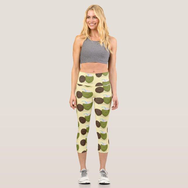 Niedlicher Kawaii Kokosnuss Cartoon Illustration Capri Leggings (Vorderseite)