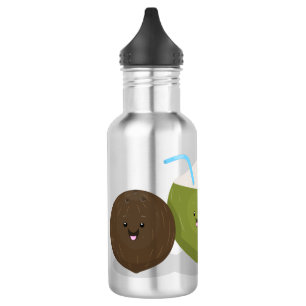 Niedlicher Kawaii Kokosnuss Cartoon Illustration Edelstahlflasche