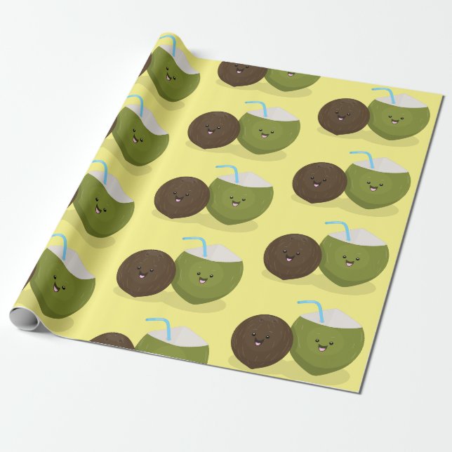 Niedlicher Kawaii Kokosnuss Cartoon Illustration Geschenkpapier (Ungerollt)