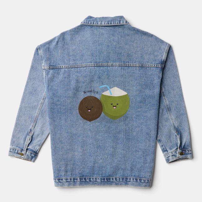 Niedlicher Kawaii Kokosnuss Cartoon Illustration Jeansjacke (Rückseite)