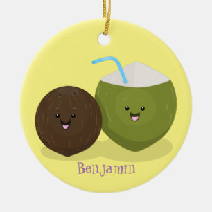 Niedlicher Kawaii Kokosnuss Cartoon Illustration Keramik Ornament