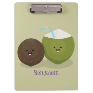 Niedlicher Kawaii Kokosnuss Cartoon Illustration Klemmbrett