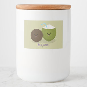 Niedlicher Kawaii Kokosnuss Cartoon Illustration Lebensmitteletikett