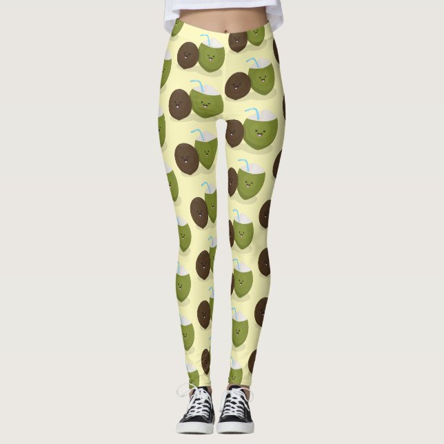 Niedlicher Kawaii Kokosnuss Cartoon Illustration Leggings (Vorderseite)
