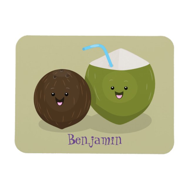 Niedlicher Kawaii Kokosnuss Cartoon Illustration Magnet (Horizontal)