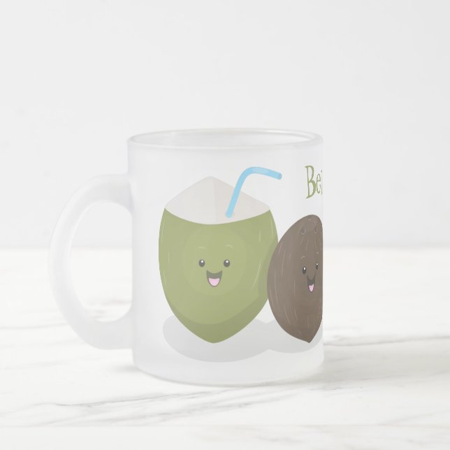 Niedlicher Kawaii Kokosnuss Cartoon Illustration Mattglastasse (Links)