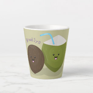Niedlicher Kawaii Kokosnuss Cartoon Illustration Milchtasse