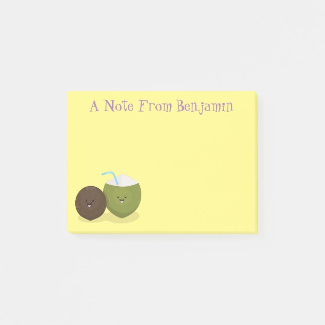 Niedlicher Kawaii Kokosnuss Cartoon Illustration Post-it Klebezettel (Vorderseite)