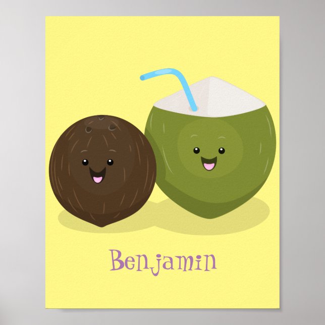 Niedlicher Kawaii Kokosnuss Cartoon Illustration Poster (Vorne)