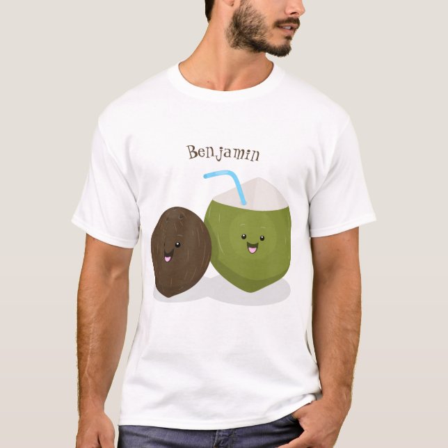 Niedlicher Kawaii Kokosnuss Cartoon Illustration T-Shirt (Vorderseite)